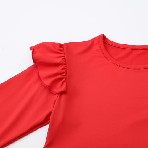 Image of Girl Fall Long Sleeve Dress Christmas Red Rainbow Twirly Skater Midi Party Dress