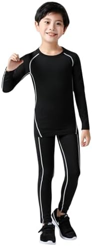 Generisch Ensemble De Sous-vêtements Thermiques Pour Garçon - T-shirt De Compression - Legging De Sport - Couche De Base Pour Activités - Pantalon De Course Respirant, Gris, 12-13 Ans