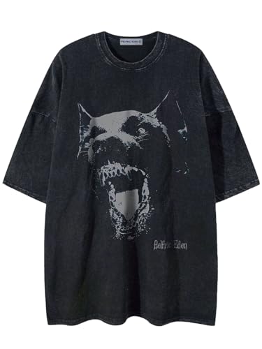 Aelfric Eden Oversized Tees Graphic Dog Print Tshirt Washed Cotton Short Sleeve Summer Streetwear Vintage Unisex Tops