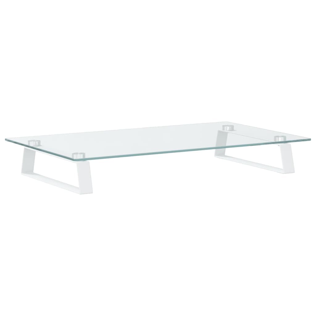 Supporto per monitor bianco 60 x 35 x 8 cm Vetro temperato e metallo Rialzo per monitor, supporto per monitor per ufficio e camera da letto