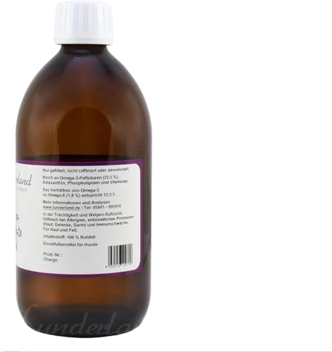 Lunderland Seelachs-Wildfisch-Öl | 90 ml | Ergänzungsfuttermittel für Hunde und Katzen | Hoher Omega-3 Gehalt | Aus verantwortungsvoller Wildfischerei in Alaska | Kaltgepresst