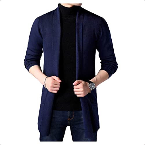 Consejos para Comprar Ropa de Caballero de Moda comprados en linea. 43 Wolfian Saco Sueter Cardigan Casual Largo Abierto para Hombre 3008 | Ropa De Caballero | Moda Juvenil | Casual | (Chico, Azul Marino)