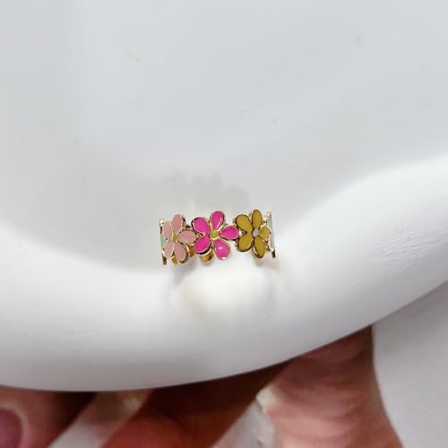 Cute Daisy Flower Colorful Enamel Open Band Ring for Women Gold Lovely Delicate Sunflower Adjustable Stackable Finger Rings Stainless Steel Dainty Engagement Wedding Summer Jewelry for Daughter2