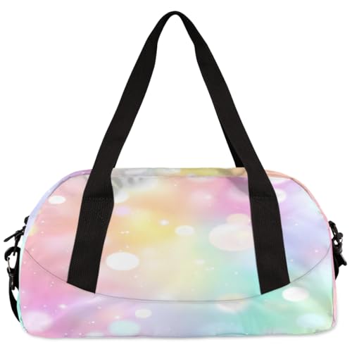 Custom Kids Sports Duffel Bag Pink Rainbow Bokeh Cheers Personalized Dance Gym Bag for Boys Girls Lightweight Weekender Travel Duffle Cheer Bag4