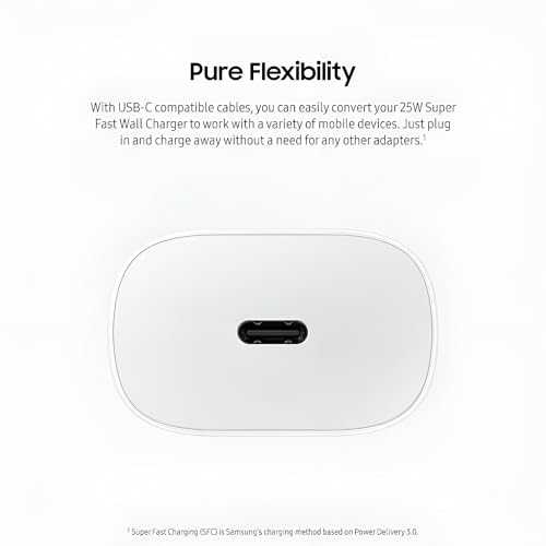 Image of Samsung Original 25W Type-C Fast Charger Adapter for Samsung M17|M07|M36|M06|A55|A35|F06|S25 fe|S24|F36|F16|M35|S23|A06|S25 Plus|A37|A56|Tab S11|S10|S10+| USB C 25Watt Quick Charger Adaptor, White