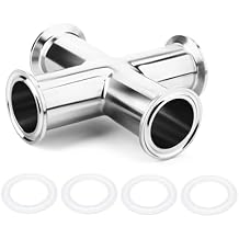TAISHER 1PCS 304 Stainless Steel 1.5" Tube OD 4 Way Cross Sanitary Pipe Fittings 1.5" Tri Clamp 50.5MM Ferrule Flange with 4PCS Silicone Gaskets