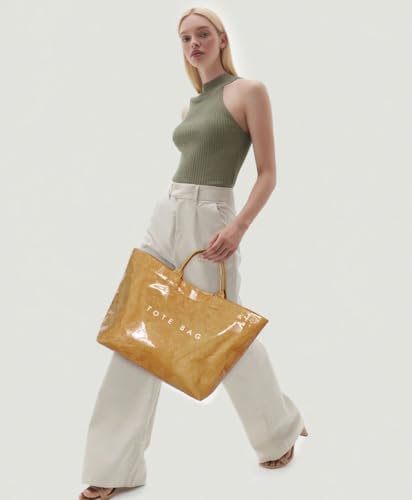 Bolsa Tote de PVC para mujer color marrón miniatura 2