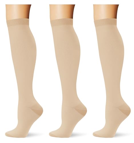 Saniripple (3 pairs) Compression Socks 20-30 mmHg Long Knee High Socks for Women Men Support Athletic Travel Daily Wear