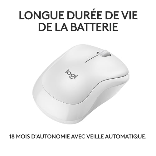 Logitech M240 Souris Bluetooth, sans Fil, Compacte, Portable, Suivi Fluide, Batterie 18 Mois, Windows, macOS, ChromeOS, Convient à PC, Mac, Ordinateur Portable, Tablettes - Blanc
