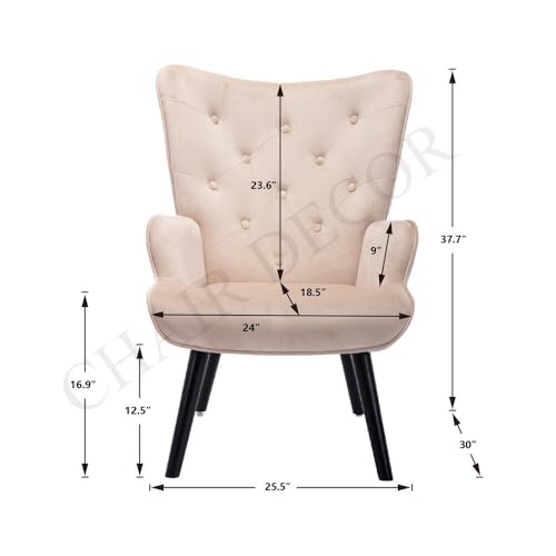 Image of Velvet Wingback Accent Chair for Living Room | Luxury High Back Tufted Armchair with Glossy Metal Legs | Modern Velvet Upholstered Lounge Chair for Home & Office | 1 Pc (Baby Pink)