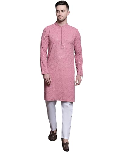 Image of Jompers Men's Geometric Sequin Embroidered Pure Cotton Kurta with Pyjamas Set