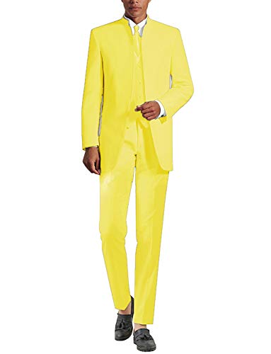 QZI Hombre Traje Soporte Collar Chaqueta Tres Piezas Conjunto Novio Boda Esmoquin