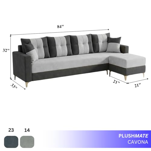 Image of Cavishq 5 Seater L Shape Sofa Set with Movable Ottoman | Flexible Layout | Luxury Velvet Suede Fabric | Modern Living Room Sofa | Dark Grey-Light Grey