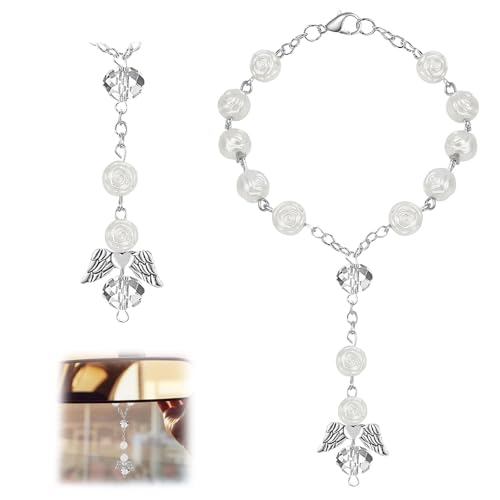 AzureRay Rosario para Coche con Ángel de la Guarda, Colgante para Espejo Retrovisor & Decoración Interior del Coche, Accesorio de Suerte y Protección, Ideal para Regalo