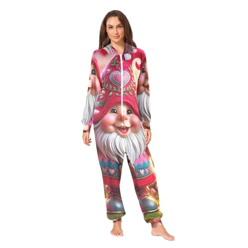 Pijama de Navidad rojo para adultos con capucha y diseño de gnomos