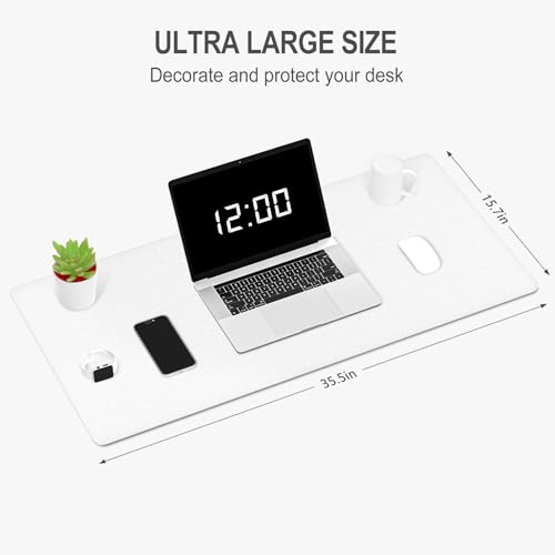 Image of Auhoahsil Felt Desk Mat, Minimalist Large Mouse Pad XXL 35.5 x 15.7 in, Desk Matt for Desktop, Keyboard, Laptop, Computer, Office, Work from Home, Gaming, White