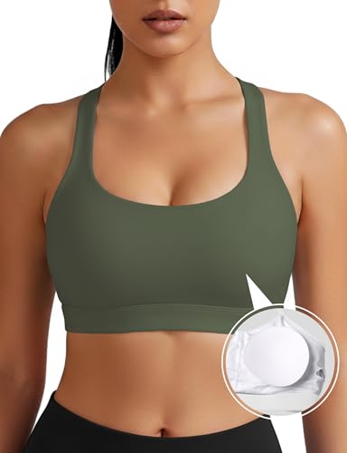 Image of Buauty Sports Bra for Women, Criss Cross Back Medium Support Workout Bras with Removable Cups for Yoga Running Gym