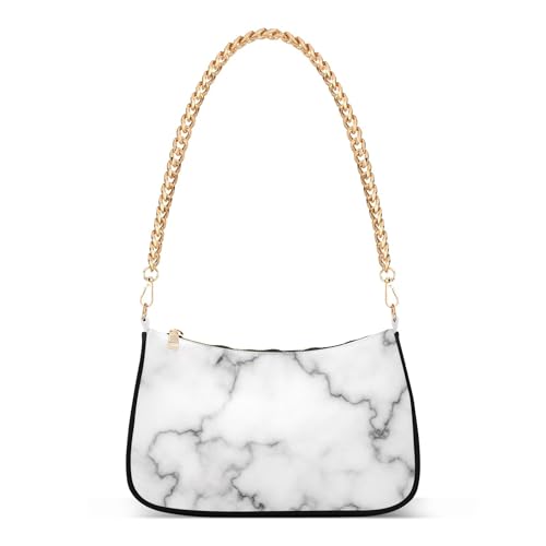 Elegant White Marble Black Veins Medium Handbag Tote Womens Shoulder Handbag Aesthetic Zipper Hobo Purse Bags with Chain Strap