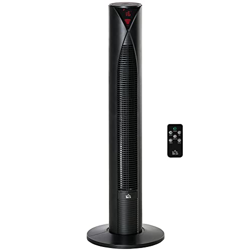 HOMCOM Ventilador columna, pantalla LED, oscilación 70°, temporizador 12h, 4 modos y 3 velocidades, ventilador torre 45W, mando a distancia, 2 modos de control, negro