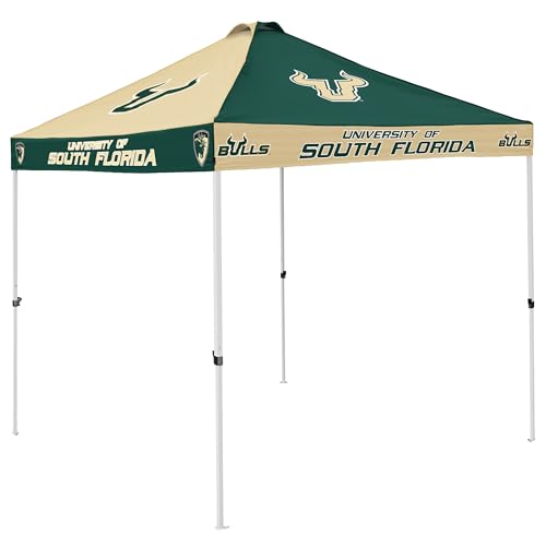 Logo Brands NCAA South Florida Bulls 9 x 9 Foot Pinwheel Tailgating Checkerboard Canopy Tailgate Tent - 9' x 9', Vented Roof, Adjustable Height, Wheeled Carrying Bag, Powder Coated Steel