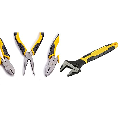 STANLEY STHT0-75094 Pinze Control Grip, Becchi lunghi, Set di 3 pz & 0-90-949 Chiave Regolabile a Rullino, 250 mm