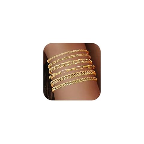 Bracelets for Women, 14K Gold Plated Bracelets for Women Trendy, 6PCS Set Dainty Stackable Paperclip Chain Bracelets, Jewelry Gifts for Lover Mom Cover