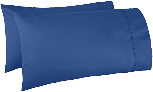 Image of Amazon Basics 400 Thread Count 100% Cotton Pillow Cases, Sateen Weave, King Size, 40 inch x 20 inch, Navy, Set of 2, Pillows Not Included