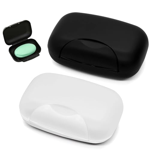 Hsyadazi Lot de 2 boîtes à savon de voyage étanches en plastique pour la maison ou les voyages (blanc et noir)