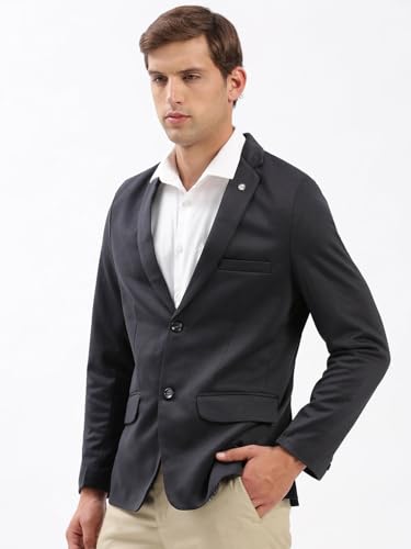 Image of SHOWOFFFF Men Solid Single Breasted Casual Blazer | Notched Lapel Full Sleeves Cotton Blazer for Mens | Slim Fit Regular Length Blazer for Men's