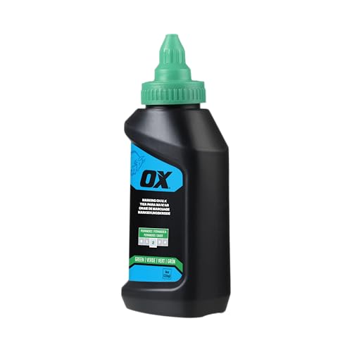 OX Pro Series Green Chalk Line Powder 8oz Marking Chalk Refill - Permanence 2 Line Marking Powder Refill with High Flow Nozzle and Leak-Proof Cap Weather Resistant Construction- OX-P630804