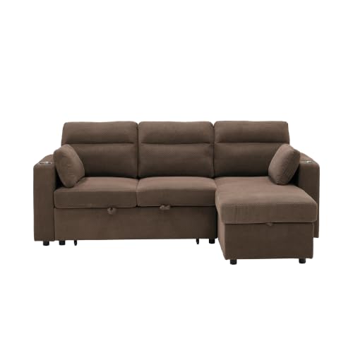 Image of KEIKI 82.5 inch Sleeper L Shaped Sofa with Pull Out Bed,