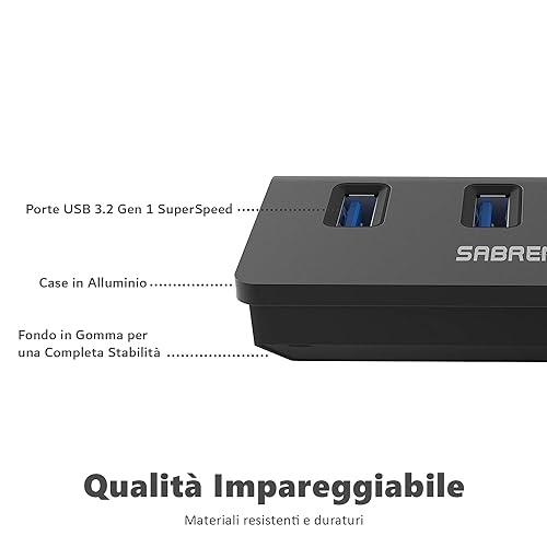 Hub USB 3.2 Gen 1, Ciabatta multipresa USB, Sdoppiatore USB, 4 Porte, per iMac, MacBook, MacBook PRO, MacBook Air, Mac Mini o qualsiasi PC, (Cavo da 76cm) Nero (HB-MC3B) - Hub USB - Immagine 6