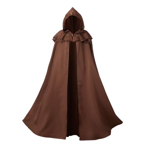 Regenboog Renaissance Hooded Cloak for Women Men,Adult Medieval Cape with Hood,Vintage Viking Cape,Gothic Cloak,Brown Robe with Hood,59inch/150cm