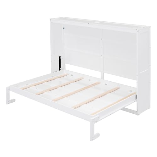Harper & Bright Designs Full Size Murphy Bed Wall Bed Space-Saving for Multipurpose Guest Room or Home Office, White - Thumbnail 4