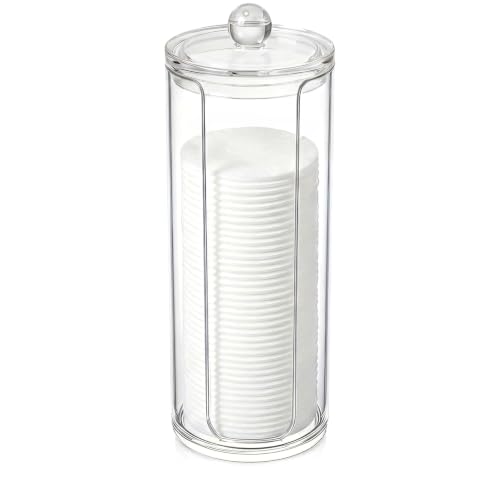 Cotton Rounds Pad Holder Dispenser - 16oz Acrylic Container with Clear Lid