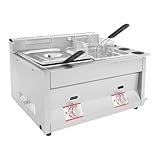 Kommerzielle Gas Fritteuse 10L+10L Doppeltank, Edelstahl Frittiermaschine mit 2 Frittierkörben & Deckel, Temperatur einstellbar für Restaurants Imbissstuben Heimküche Snackbar