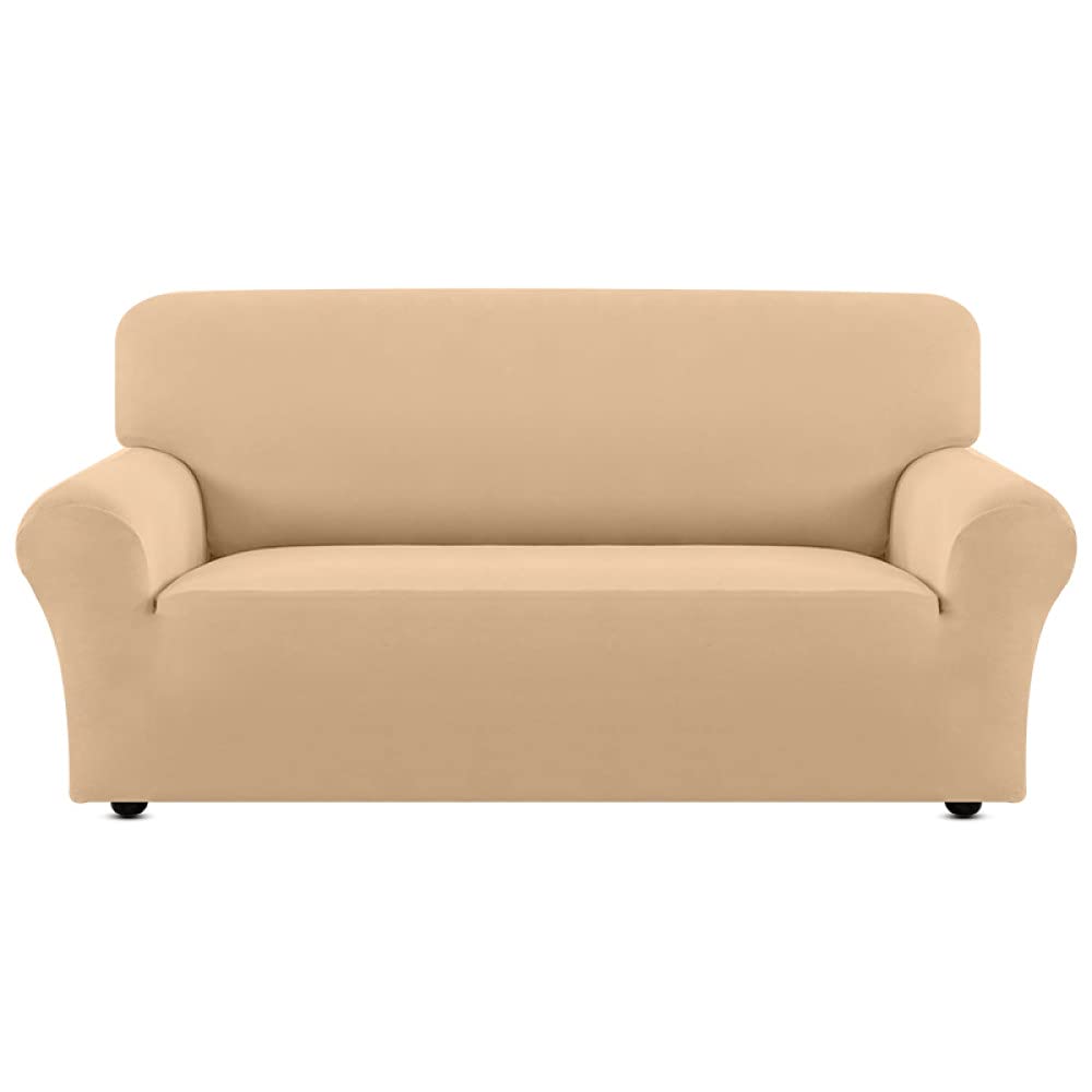 Housse de canapé extensible 3 places beige pour rénover un meuble