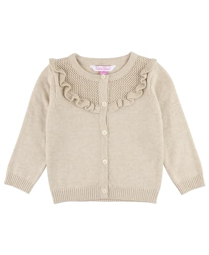 RuffleButts Heather Oatmeal Sweater Knit Ruffle Trim Cardigan - 4T