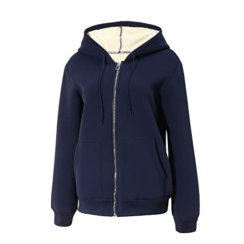 CM C&M WODRO Damen Hoodie Kapuzenpullover Warm Fleecejacke Zip Fleece Gefüttert Kapuzenjacke Causal Sweatjacke Mit Kapuze Plüschjacke Winter Kapuzenpullover(XXL,Navy Blau) Cover
