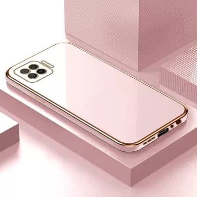 Image of Apurb Store for Oppo F17 Plating Square Gold Frame Phone Case Luxury Soft Silicone Back Cover (for Oppo F17, Pink)