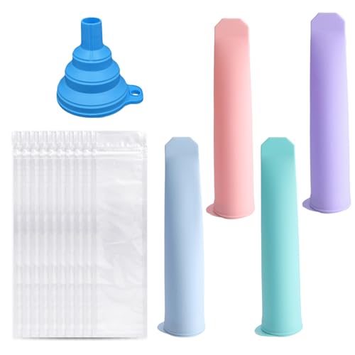 4 Moldes Para Helado, 10 Bolsas Para Paletas, 1 Embudo, Juego Para Hacer Helado, Tubo De Silicona Para Cubitos De Hielo, Molde Para Paletas Con Tapa, Molde Para Helado Diy