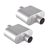 TECTRUC Universal 3''Exhaust muffler Single chambered 3 inch muffler Performance mufflers 3 inch Deep Aggressive Sound,2pack silvery