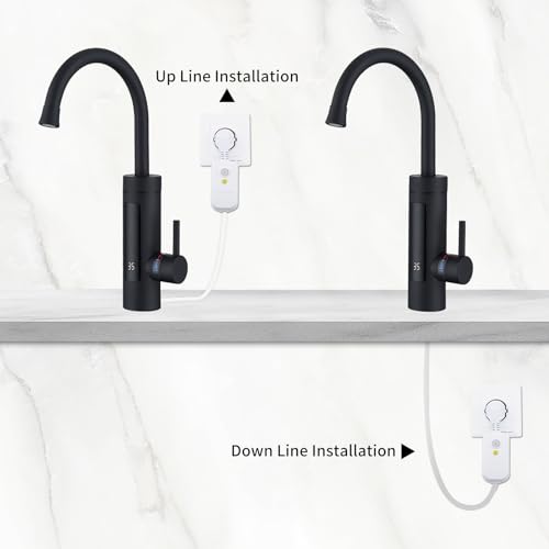 HOMELODY Durchlauferhitzer 230V Elektrischer Wasserhahn,Schwarz Küchenarmatur mit Durchlauferhitzer Wasserhahn,Camping, Wasserhahn Küche 360° Swivel