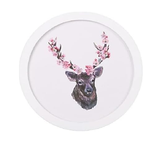 Marco de fotos decorativo con diseño de ciervos y flores de cerezo, color blanco, redondo, 6 pulgadas