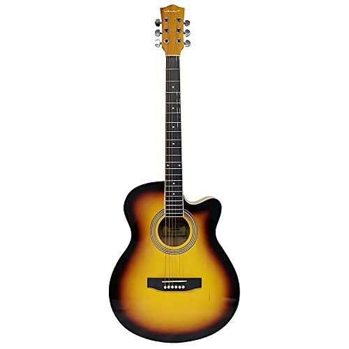 Image of Vault EA20 Basswood Guitar Kit With Learn To Play E-Book, Bag, Strings, Straps, Picks, String Winder & Polishing Cloth - 40 Inch Cutaway Acoustic Guitar - Sunburst