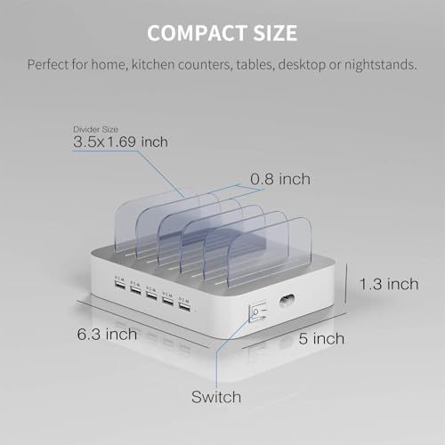 Image of MSTJRY Charging Station for Multiple Devices : 5 Port Multi USB-A Charger Stations Multi-Device Organizer Charging Dock Designed for iPhone iPad Cell Phone Tablets (7 Short Cables Included)