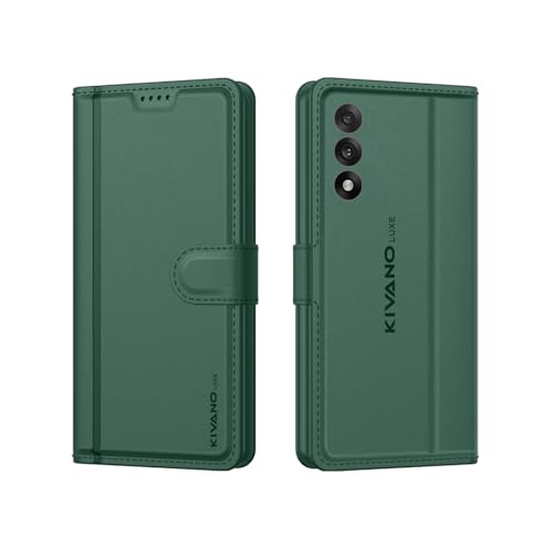 Image of KIVANO LUXE Compatible for OnePlus Nord 5 5G Luxury Handmade Leather Magnetic Flip Folio Case | Card Holder & Kickstand | Slim Protective Cover | Unisex - Green