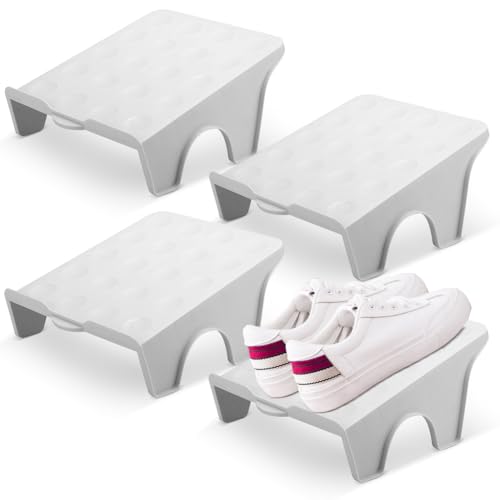 DASIAUTOEM 4 Stück Schuhstapler Rutschfeste Schuhschlitze, Doppelschicht Schuhregal Organizer Schuhe Aufbewahrung Schrank Schuhorganizer Platzsparend Lagerung Schuh Rack für Zuhause, Wohnzimmer