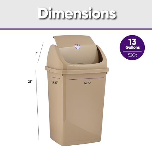 Superio Kitchen Trash Can 13 Gallon with Swing Lid, Plastic Tall Garbage Can Outdoor and Indoor, Large 52 Qt Recycle Bin and Waste Basket for Home, Office, Garage, Patio, Restaurant (Beige)