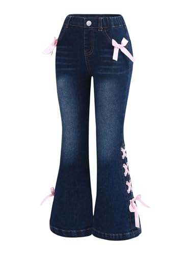Floerns Girl's Bell Bottom Flare Jeans Cute Lace Up Bow Side Y2k Denim Pants